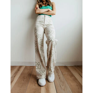 Bailey Rose Womens Tan Daisy Love Pants‎ Size M High Rise Wide Leg